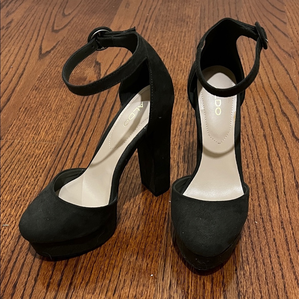 Aldo Dark Green Ankle Strap Platform Heels